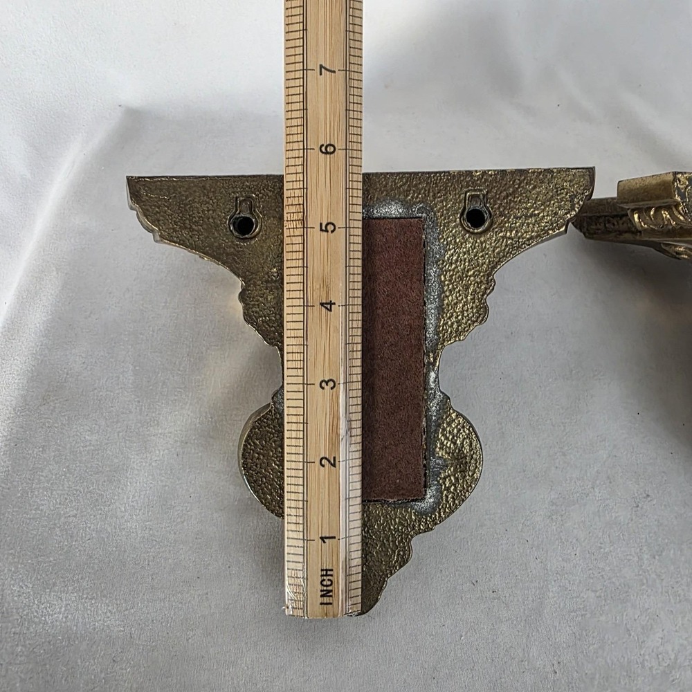 Pair of 2 Vintage Ornate Gilded Brass Wall Sconce Shelves MCM Hollywood Regency - Picture 12 of 14